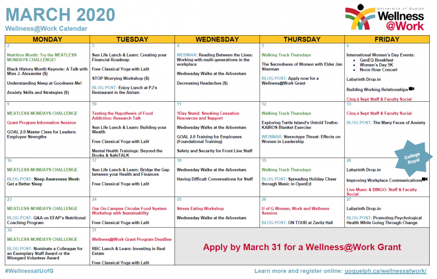 March 2020 WellnessWork Calendar WellnessWork